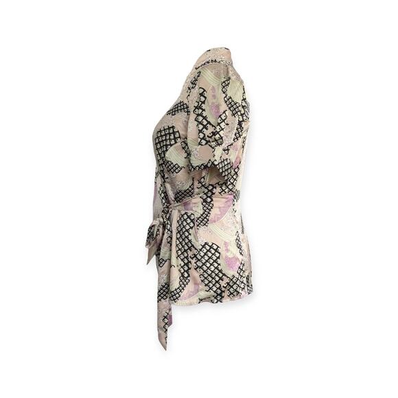 Y2K BCBG Silky Wrap Cheongsam Neck Blouse - Picture 2 of 10